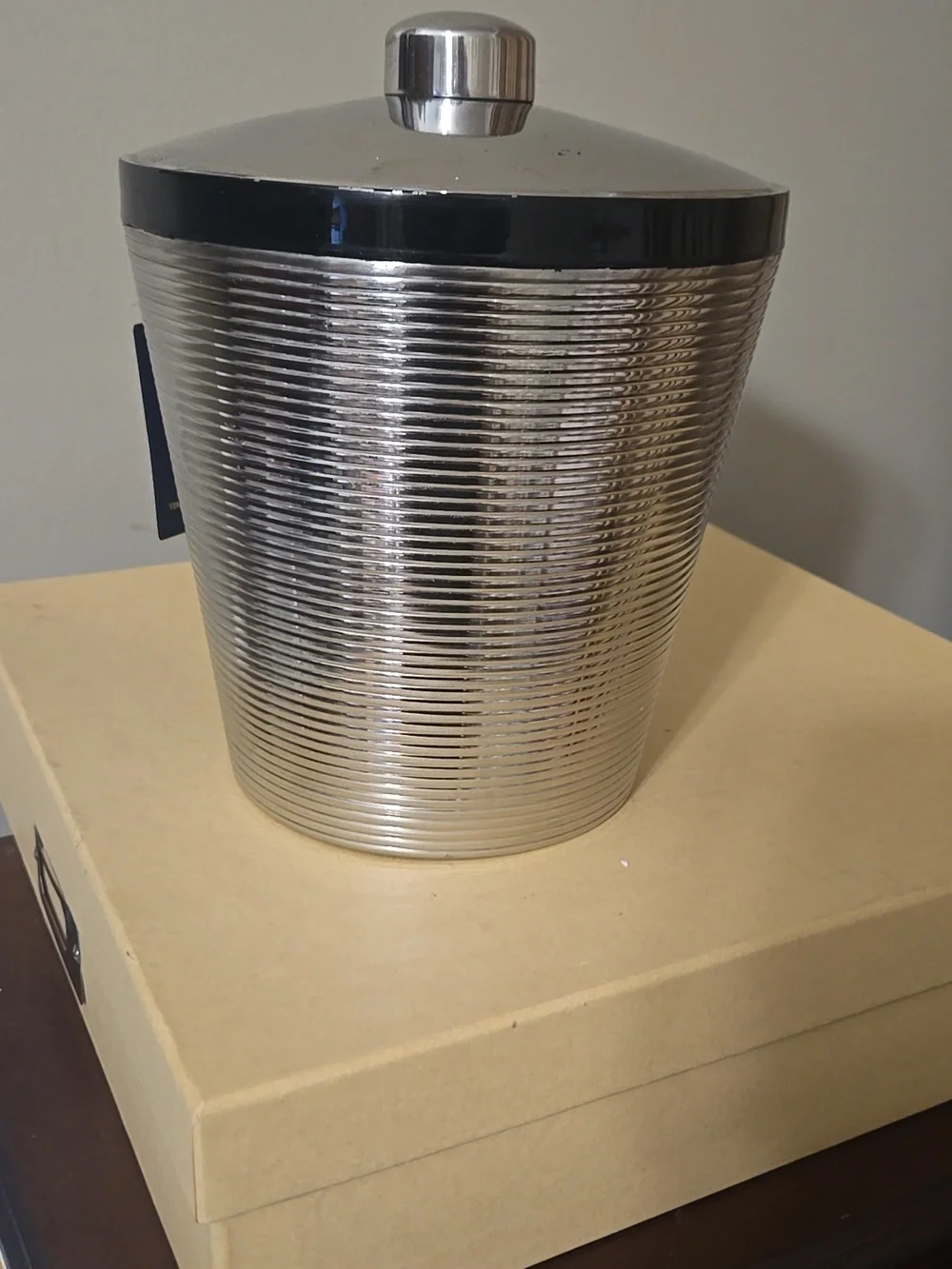 Tommy Bahama Silver Ribbed Ice Bucket with Black Rim